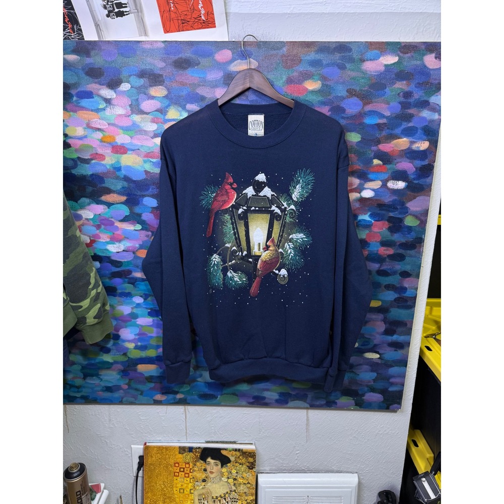 Vintage 90s Cotton Grove Cardinal Lantern Navy Blue Sweatshirt Large